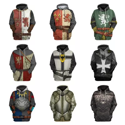 Medieval Hoodie Knight 3D Printed Seatershirt Hooded Pullover Women Men Tops • $31.70