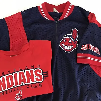 Cleveland Indians Majestic Mesh Shirt Jacket 1/4Zip Pullover MENS XL Chief Wahoo • $30