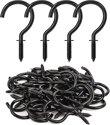 50 Pcs Screw Hooks 1-1/4 Inch Black Cup Hooks Screw In Mug Hooks Metal Heavy • $12.10