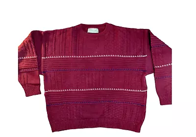 Kalvin Irish Sweater L-XL  Knit MAROON Textured Pullover MENS • $22.21