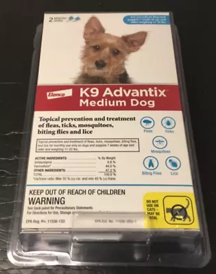 NIOP Dog Flea And Tick Killer Elanco K9 Advantix Medium Dogs 11-20 LBS~2  Doses • $19.99