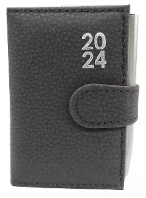 2024 Page A Day A7 Diary Soft Leather Feel Pocket Size Journal With Pen - BLACK • £3.95