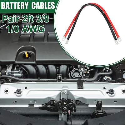 1 Pair Universal 1/0 Gauge AWG Car Battery Cables 2ft 3/8 In Lugs Red Black • $71.64