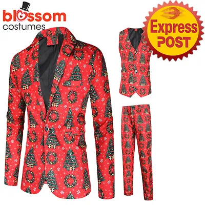 N965 Red Christmas Blazer Jacket Vest Stand Out Suit Mens Festival Party Costume • £58.23