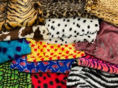 Assorted DESIGNS & ANIMALS Faux Fur Fabric Material Waste Offcuts 1KG • £24.99