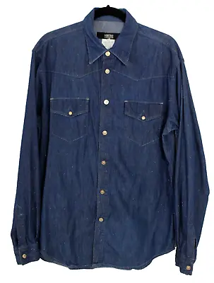 VERSACE JEANS COUTURE Vintage Metallic Denim Medusa Snap-Front Men's Shirt L • $128