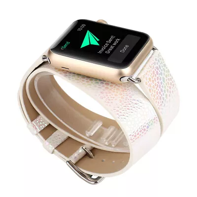 $21.28 • Buy Shining Double Tour Leather Band Strap For Apple Watch Series 8 7 6 5 SE 41/45mm