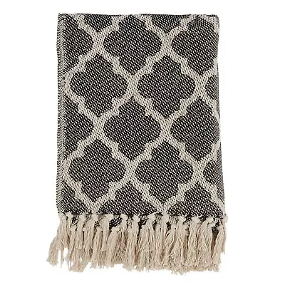 Cotton Throw Blanket With Moroccan Tile Design Black Throw • $34.99