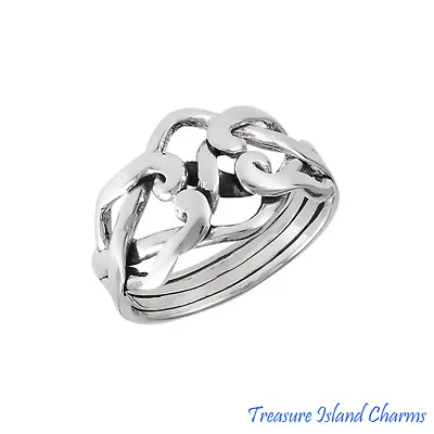 Celtic 925 Solid Sterling Silver 4-Piece 4-Band Knot Puzzle Ring Size 6 7 8 9 • $24.95