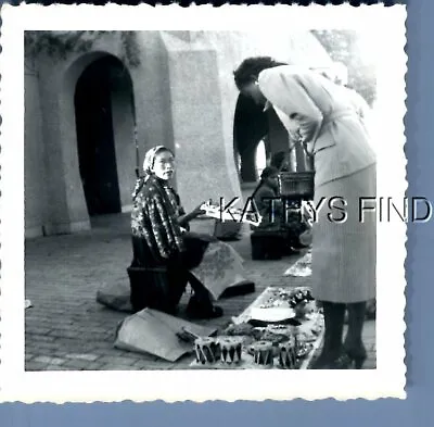 Found B&w Photo G+0924 Woman In Dress Leaned Over By Street Merchant • $6.98