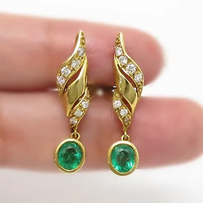 NYJEWEL H.Stern 18k Yellow Gold Natural Emerald Diamond Dangle Clip On Earrings • $3250