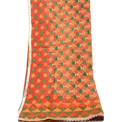 Sanskriti Vintage Dupatta Long Stole Blend Silk Ooak Handmade Bagh Phulkari • $64.99