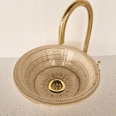 Vessel Ceramic Sink - Painted Washbasin - Moroccan Bathroom Sink - Brass Drain • $245