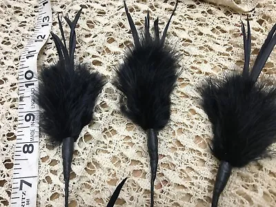 Vintage 1950s Feather Poofs Marabou Ball Coque 3pc Set Black • $13.99