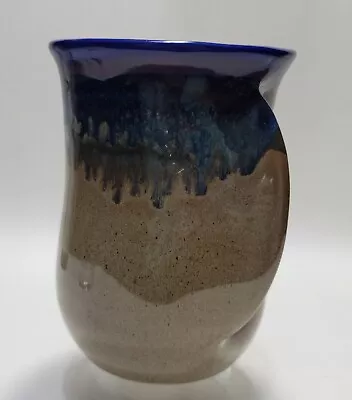 Signed 2019 Neher Pottery Clay In Motion Hand Warmer Mug Blue Brown Color • $29