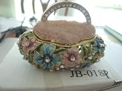 Enamel Metal Purse Clutch Magnetic Lid Floral Crystal Jewelry Trinket Box • $17.99