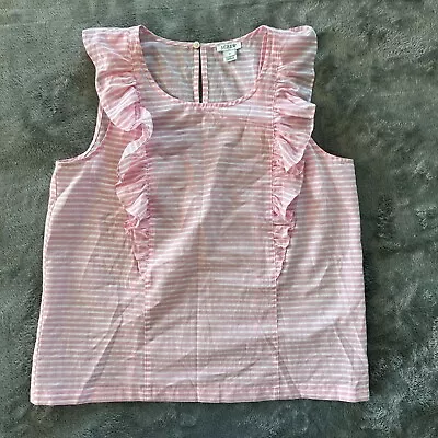 J. Crew Factory Cotton Pink Striped Ruffle Tank Top Shirt Blouse 6 Small • $12.78