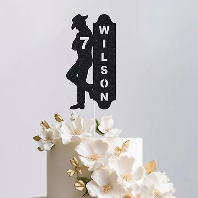 Cowboy Glitter Cake Topper Personalised Boys Birthday Decoration Any Name &Age • £0.99