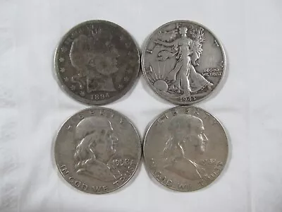 Lot Of (4) 1894-1962 Barber Walking Liberty & Franklin Half Dollars 90% Silver • $35