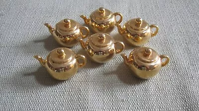 6 Vintage Gold Metal Teapot Place Card Holders French Country Cottage Tea Decor • $11.99