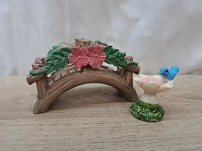 Dollhouse Fairy Garden Gnome Village Fishtank Bridge W/ Hibiscus And Bird Bath • $9.95