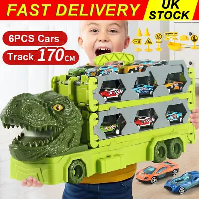 Dinosaur Toys For Kids Transporter Race Track Truck Toy Car Carrier Vehicles Toy • £16.89