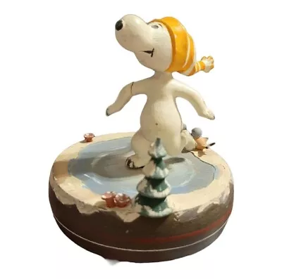 Vintage Snoopy Peanuts Anri Figure Skating On Lake Hand Carved Music Box Italy • $199.99