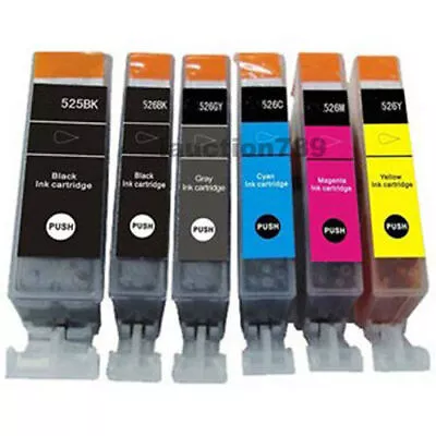 6x Non-OEM Ink PGI525 CLI526 BK/C/M/Y/Grey For Canon MG6150 MG6250 MG8150 MG8250 • $9.58