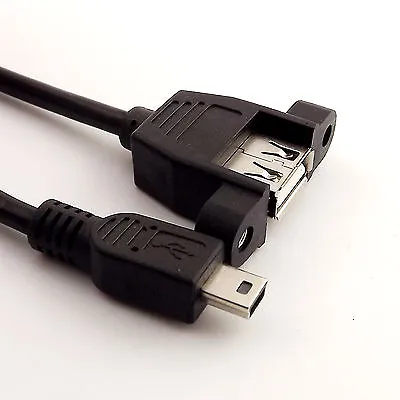 10pcs Mini USB 5 Pin Male To USB 2.0 A Female Socket Panel Mount Cable 1FT Black • $15.54