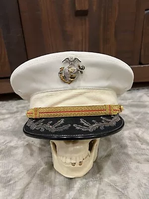 Post WW2 USMC Officers Dress Blues Visor Cap W Sterling EGA - Marine Corps 1950s • $165