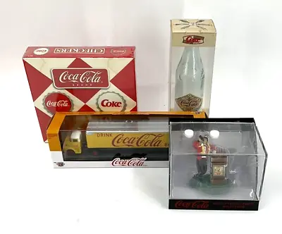 Lot Of 4 Coca-Cola Brand Collectible's Mini-Clock Truck Checkers Glass Bottle • $27.36