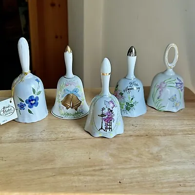 Vintage 70s-80s Lot Of 5 Porcelain Bells Hollie Hobbie Norcrest Japan Floral • $19.75