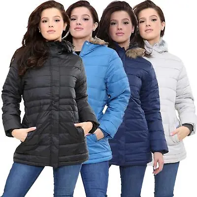 £19.99 • Buy Womens Jacket Parka Ladies Quilted Padded Zip Faux Fur Hooded Soft Winter Coat
