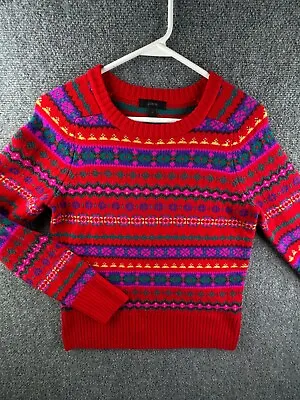 J Crew Sweater Size XS Women Fair Isle Red Colorful Pullover Knit Wool Ladies • $18.80