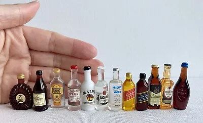 Lot 12 Wine Whiskey Rum Liquor 1:12 Scale Dollhouse Miniatures Wine Bottles Set • $8.59