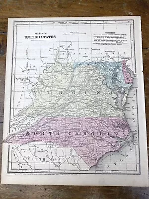 1853 Hand Colored Map VIRGINIA N.CAROLINA MD DE Clean Map NO West Virginia • $39