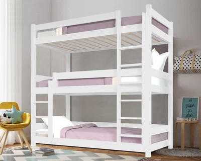 £329.85 • Buy Triple Bunk Beds Kids Children High Sleeper Pine 3FT Single Wooden Bed Frame