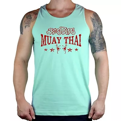 Men's Muay Thai Stars Mint Green Tank Top MMA Fighting Martial Arts Karate Choke • $12.99