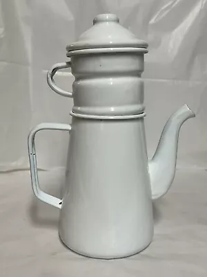Vintage White Biggin Enamelware French Drip Coffee Pot 4 Pieces 10.5  • $38