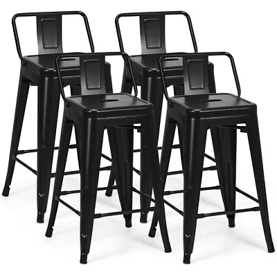 Set Of 4 Low Back Metal Counter Stool 24  Seat Height Bar Stools Matte Black • $129.98