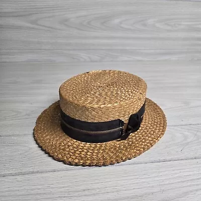 VINTAGE ANTIQUE 1920(?) Straw Skimmer Boater Hat Tropical Straws Puerto Rico • $80