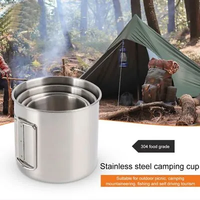 Camping Cup Portable Drinking Water Cup Stainless Steel Mug Outdoor Folding Cup • £6.49