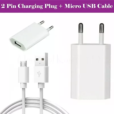 CE European USB Plug Euro Europe EU 2 Pin 1A Fast Micro Usb Charger Cable White • £4.69