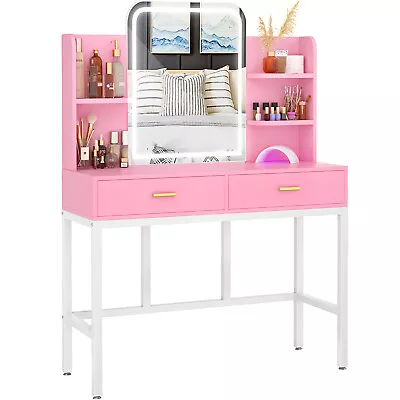 Makeup Vanity Table Set With LED 3 Color Lighted Mirror 2 Drawers Dressing Desk • $159.99