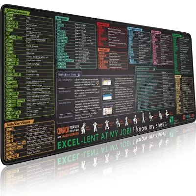 Excel Shortcut Keys Mouse Pad - Extended Large XL Cheat Sheet Gaming Mousepad | • $32.08