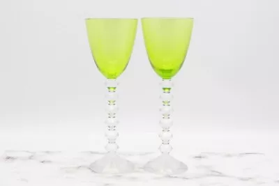 Baccarat Vega Fortissimo Crystal  Wine Glass Yellow Green 2set No Box • £253.82