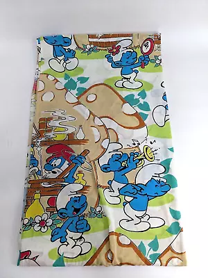 The Smurfs Twin Size Flat Bed Sheet - Vintage Lawtex Rare Village Print • $19