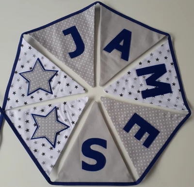 £2.25 • Buy Personalised Grey White Star Fabric Bunting ~ Name Gift/Baby/Nursery/Kids 