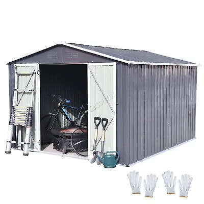 £389.99 • Buy 10X8FT Metal Garden Shed Apex Roof With Free Foundation Base Storage House Grey