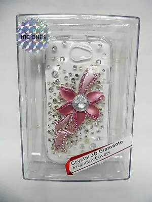 Mybat HTC ONE S Crystal 3D Diamante Bling RIBBON FLOWER Transparent Phone Cover • $14.99